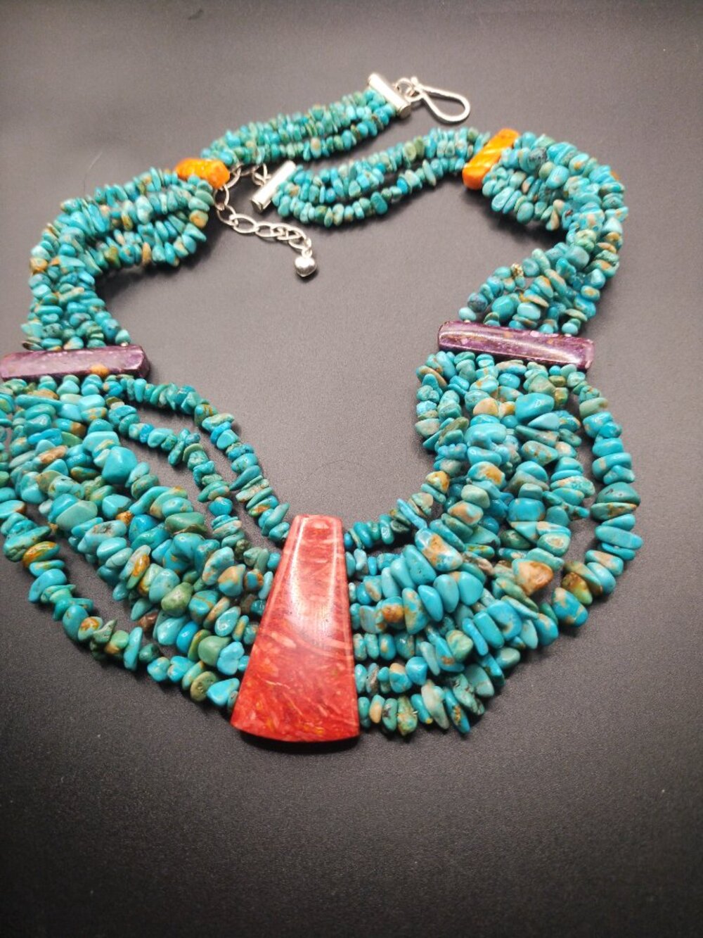 Jay King DTR mine finds Turquoise spiny oyster Statement necklace 925 Sterling S - Picture 13 of 16